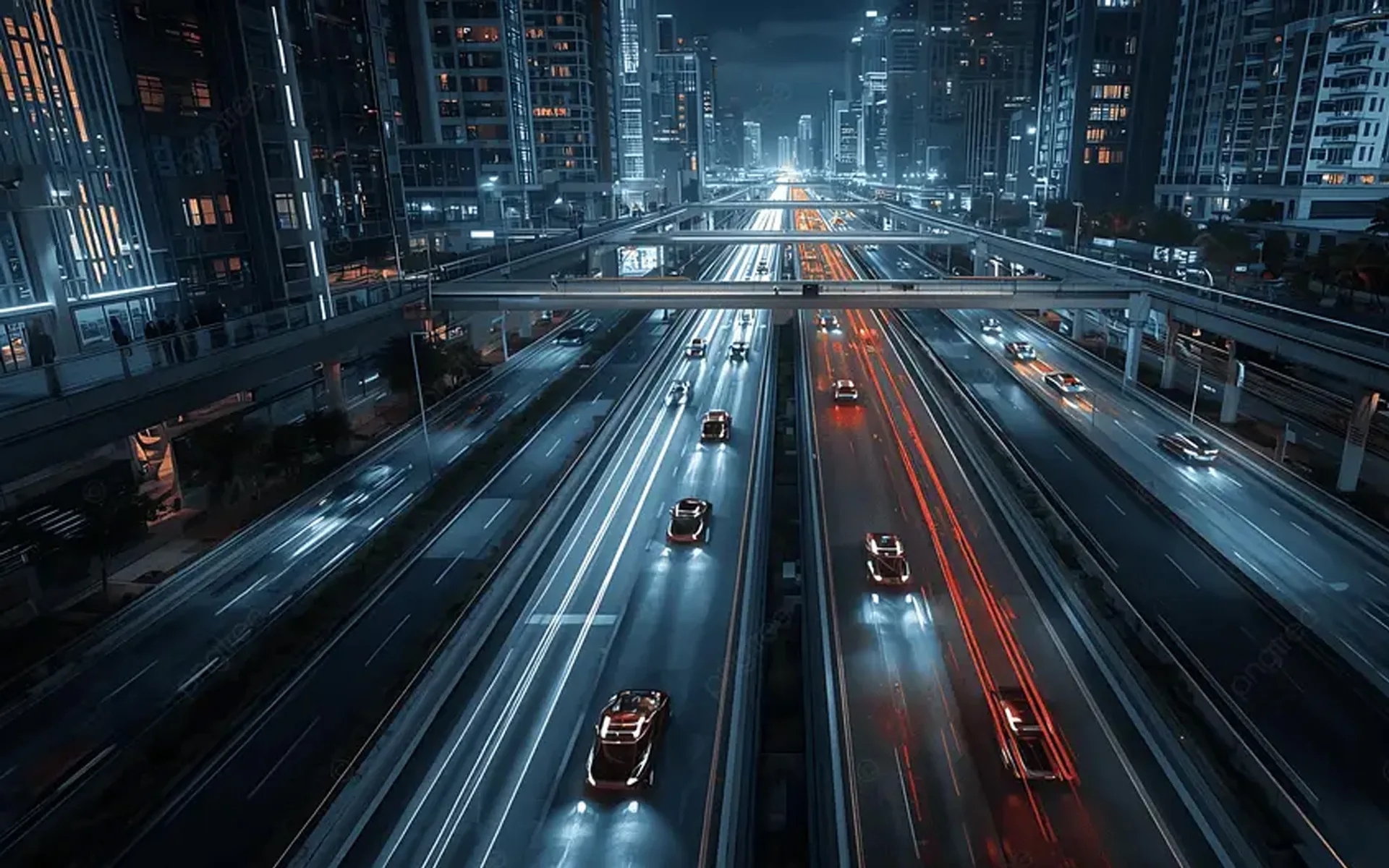 Autopista de noche con tránsito